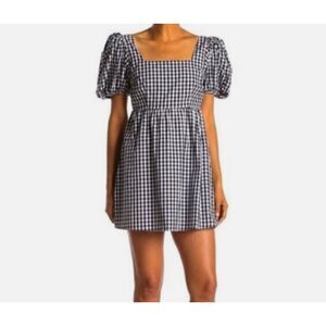 Abound Dress M Women's Black White Gingham Puffed Sleeve Mini Square Neck